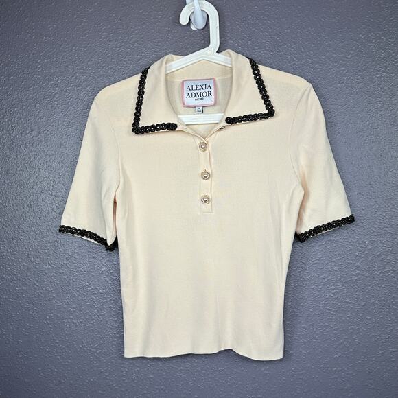 Alexia Admor Brianna Ivory Pearl Button Knit Collared Top Size M Medium - Picture 1 of 6